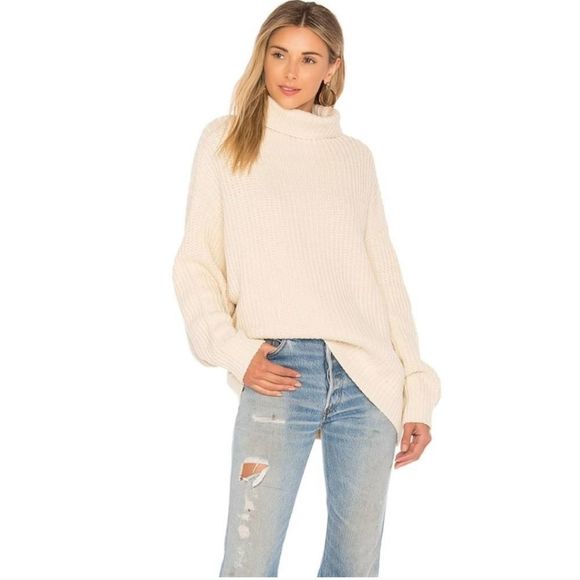 Free People Swim Too Deep Turtleneck Sweater women's size Small cream cable knit - Picture 1 of 10